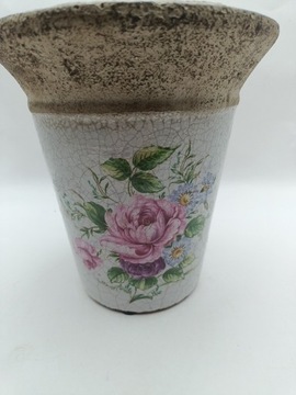 Gliniana ceramiczna doniczka osłonka vintage róże 