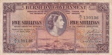 Banknot 5 szylingów Bermudy 1957 P.18 Elżbieta II Bardzo rzadki