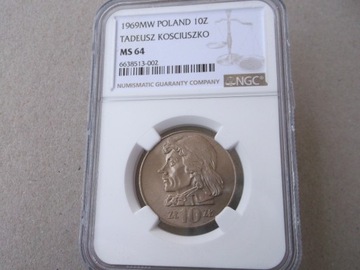 10 zł. 1969 Tadeusz Kościuszko   NGC  MS64 