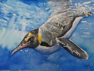 Obraz akwarelowy pingwin woda zwierzęta