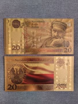 banknot pozłacany JÓZEF PIŁSUDSKI 20 złotych