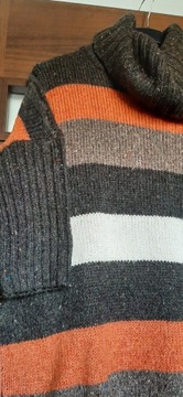 Sweter rękaw 3/4 pasy golf prążek