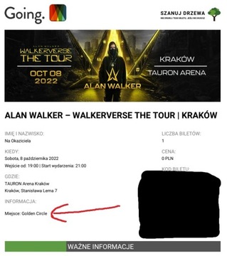 Alan Walker Walkerverse - bilet GOLDEN CIRCLE!!!