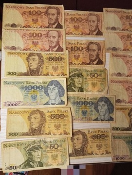 Stare   Banknoty PL. 100zł 500zl 1000zł 50zł 17szt