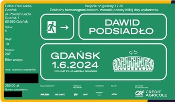 Dawid Podsiadło - bilet na koncert Gdańsk 1.6.2024 sektor S