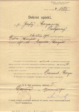 Dąbrowa (Tarnów), 1905, Dekret opieki Radgoszcz