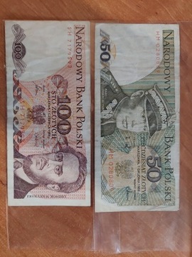 100zł 1986r. SH; 50zł 1988r. HM