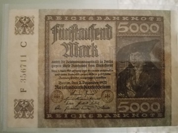 Banknot 5000 marek z 1922 roku. 