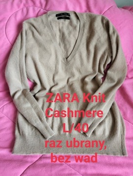 ZARA Sweter v neck beż kaszmir 40/L - 42/XL opis