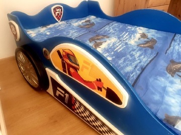 Łóżko samochód Formuła 1 niebieskie