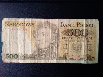 Banknot 500 złotych PRL Tadeusz Kościuszko 1982 SE