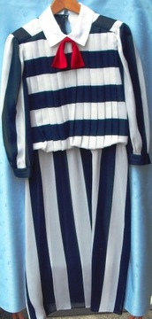 Efektowna sukienka w stylu marynarskim z poliestrowej żorżety