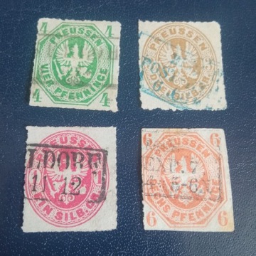 Znaczki pocztowe 4x Prusy 1861/67