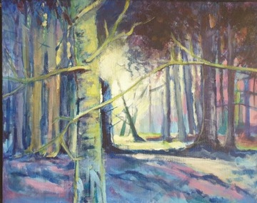 Leśny pejzaż, obraz na płótnie 40x50 cm.