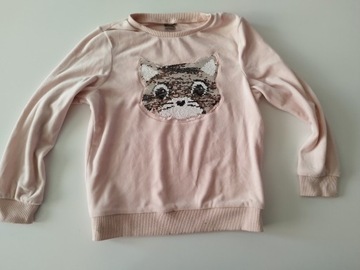Ciepła bluza sweterek z kotkiem cekiny 128