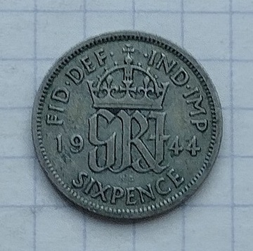 (3210) Wielka Brytania 6 pensów 1944 srebro 