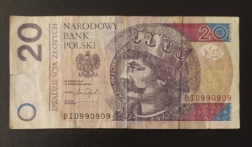 Banknot 20 złotych BI0990909 unikat