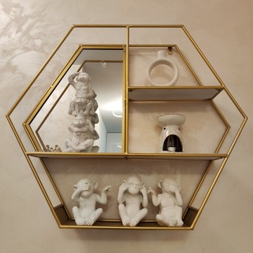 Złota półka z lustrem lustro marmur