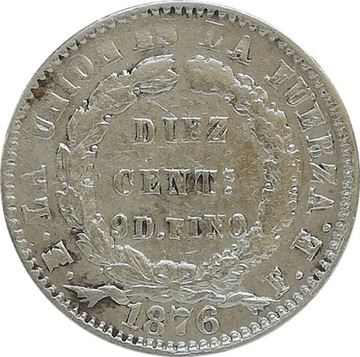 Boliwia 10 centavos 1876, Ag KM#158.2