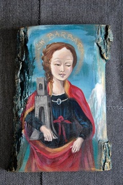 Ikona św. Barbara ręcznie malowana drewno 19x27