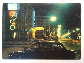 WARSZAWA ul. Krucza noc neon auto Skoda RUCH 1968