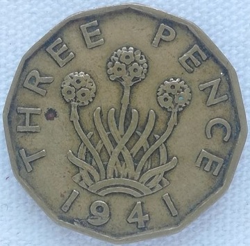 Wielka Brytania 3 pence 1941, KM#849