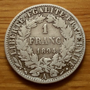 FRANCJA- 1 frank z 1894 r,A