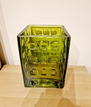 Piękny nowy kwadratowy wazon zielony zielone szkło