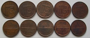 5 centów 1982 - 1987 Holandia zestaw