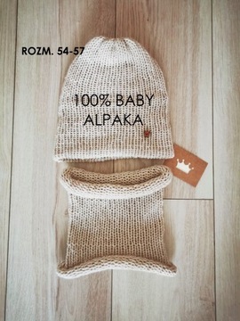 Czapka + komin z wełny alpaki 100% BABY ALPACA 