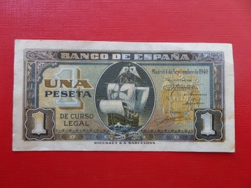 Hiszpania 1 Peseta Santa Maria 1940 P-122 XF+/aUNC