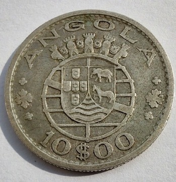 ANGOLA PORTUGALSKA 10 Escudos 1952 srebro