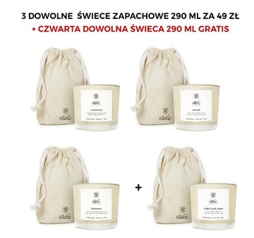 3 dowolne Świece sojowe zapachowe 290ml + 1 gratis