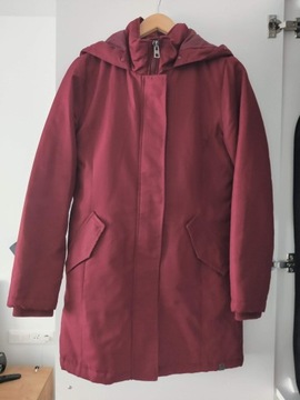 Only bordowy płaszcz na zimę ciepły z kapturem S