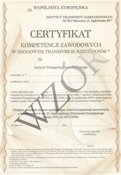 Certyfikat Kompetencji Zawodowych przewóz osób