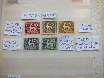 5szt. znaczki Mi 144 * Niemcy 1920 WIRTEMBERGIA