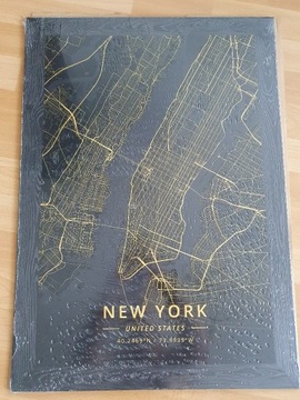 Metalowy obraz displate mapa Nowego Jorku.