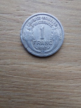 Francja 1 frank 1947 stan IV aluminium