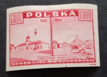 Znaczek Odbudowa Warszawy Zamek czysty.