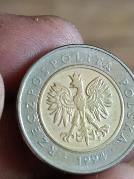 Sprzedam monetę 5 zloty 1994 rok błąd  pierścienia