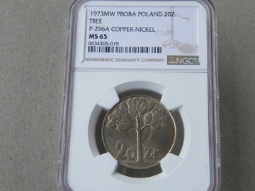 20 zł. 1973 Drzewo /próba/  NGC  MS65