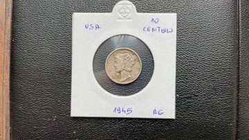 USA 10centów One Dime 1945 Merkury Srebro*