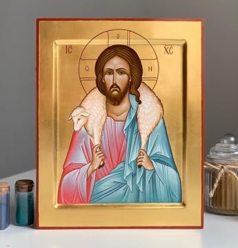 Ikona Chrystus Dobry Pasterz 24x30, ikony pisane 