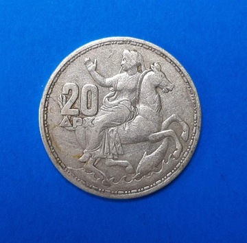 Grecja 20 drachm 1960, król Paweł I, SREBRO 0,835