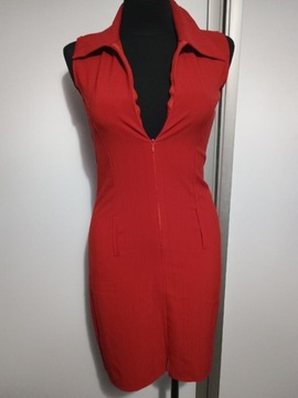 Sukienka elegancka tunika czerwona czerwień paski 36 S