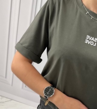 T-shirt koszulka bawełniana SAVE LOVE khaki