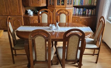 Piękny dębowy stół do jadalni + 6 krzeseł !
