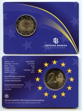 LITWA 2 EURO 2015 BU FLAGA COINCARD