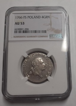  A. Poniatowski 4 grosze (złotówka) 1766 NGC AU53