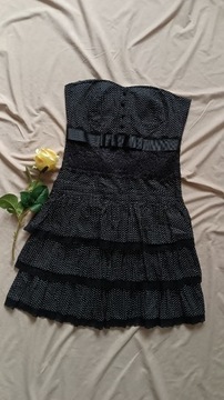 Czarna Sukienka Ghotic Morgan 40 z kokardą w kropki sexy mini z koronką